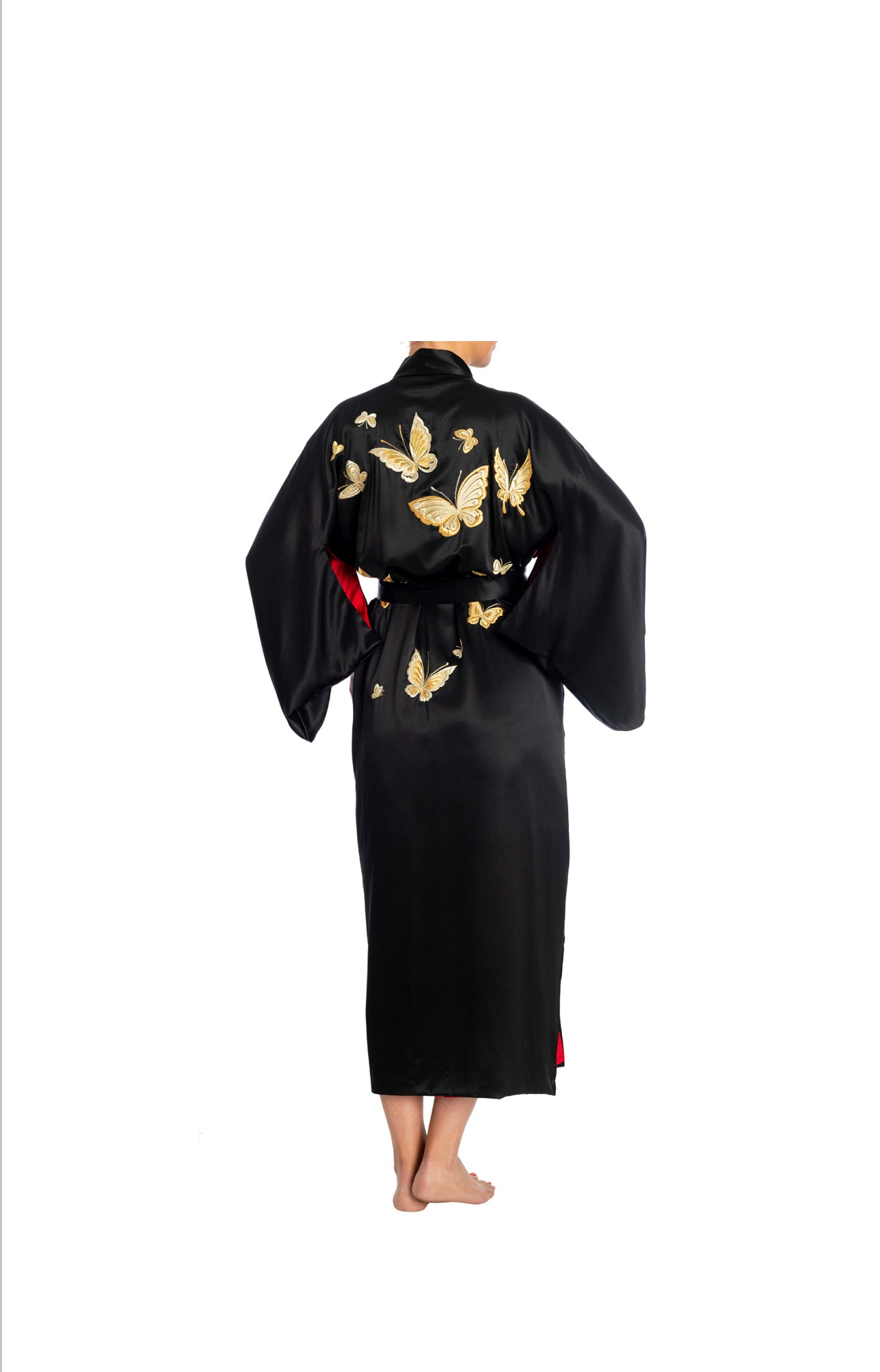 Premium Butterfly Black Silk Japanese Kimono