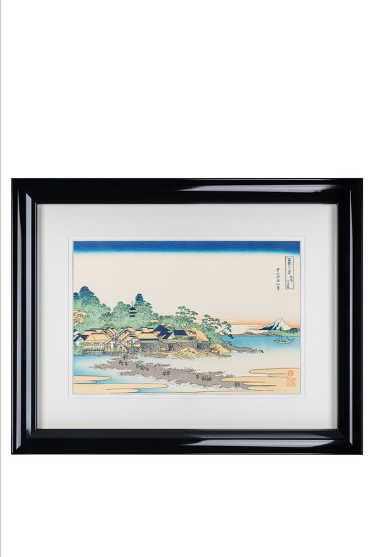 Framed Enoshima in Sagami Japanese Woodblock Print.