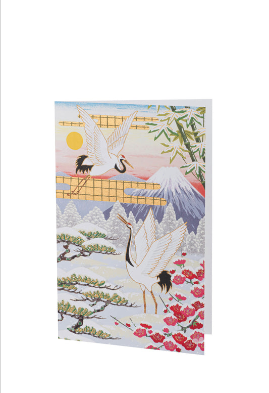 courting cranes in winter Japanese card