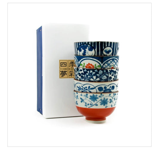 Traditional 5-Piece Japanese Rice Bowl Set