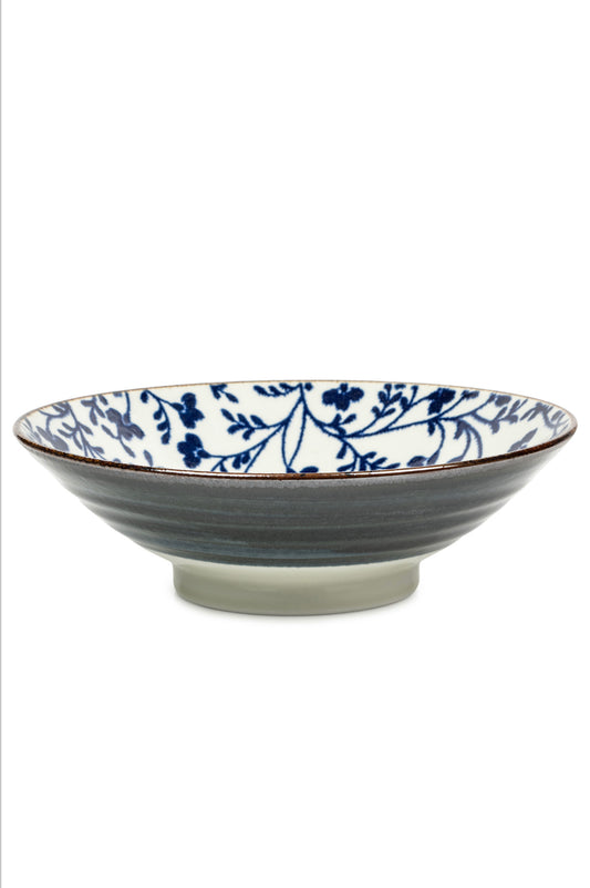 Indigo Blue Floral Large Japanese Serving Bowl
