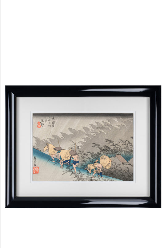 Framed Rain Shower at Shono Japanese Woodblock Print