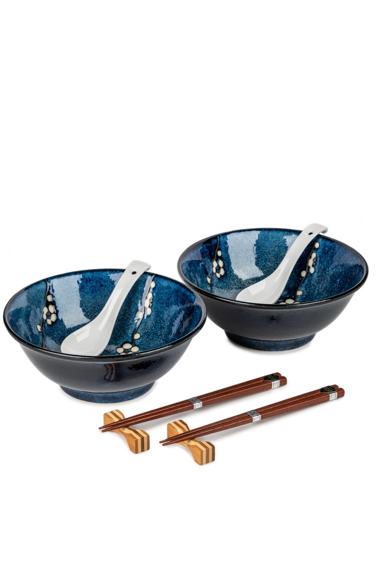 Blue Hana Cherry Blossom Japanese Ramen Bowl Set